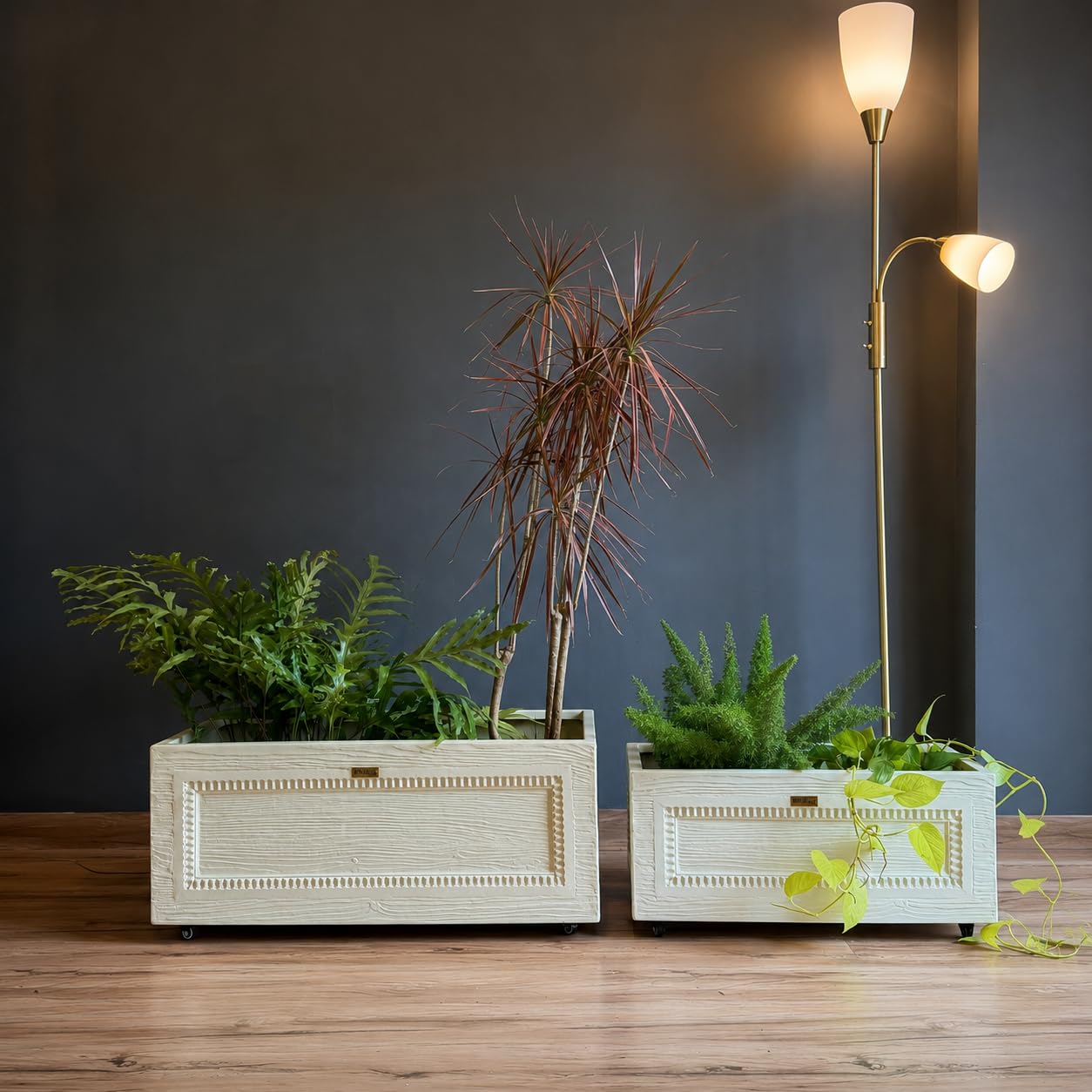 Verona FRP Planters with Wheels (Ivory)